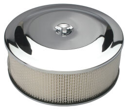 RACE CAR-Style Air Cleaner (Paper); 14 in. Dia; 5 in. Tall; Recessed Base-CHROME