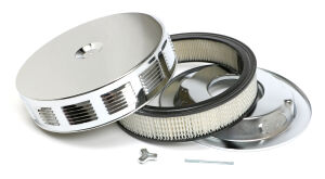Louvered CORVETTE-Style Air Cleaner Set; 14 in. x 3 in., 5-1/8 in. Neck-CHROME