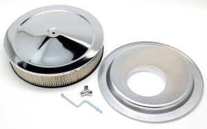 14 in. X 3 in. MUSCLE CAR-STYLE AIR CLEANER SET; OFFSET BASE; CHROME