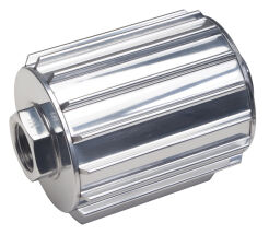 HIGH-FLOW 90º mount, Aluminum Fuel Filter; 1/2 in. NPT Port Size- POLISHED Aluminum-CLEARANCE