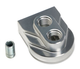 LOW-PROFILE Remote Oil Filter Base; PH8A (or equiv); 12AN Ports- Billet Alum.