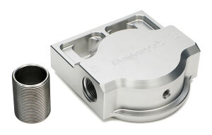 SINGLE Remote Oil Filter Base; Fits HP6; Flows Left to Right- Billet Aluminum