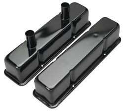 CIRCLE TRACK Valve Covers With Tubes; 4-1/8 in. Tall; 1958-86 SB Chevy- BLACK