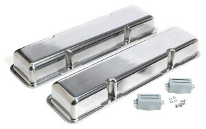 POLISHED ALUMINUM VALVE COVERS; 58-86 SB CHEVY; SHORT; PLAIN