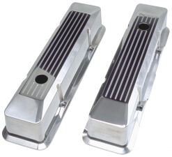 BEVELED EDGE, Aluminum Valve Covers; TALL; PINSTRIPES; 1958-1986 SB CHEVROLET