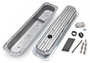 FINNED-STYLE Retro Valve Covers; SHORT; 1987-1999 CHEVROLET 5.0/5.7L- ALUMINUM