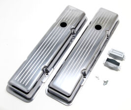 BALL-MILLED Aluminum Valve Covers; SHORT; PINSTRIPES; 1958-1986 SB CHEVROLET