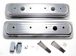 BALL-MILLED Aluminum Valve Covers; SHORT; PINSTRIPES; 1987-1999 SB CHEVROLET