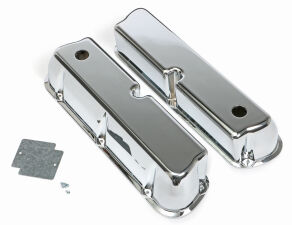 TALL VALVE COVERS; SB FORD; PLAIN TOP; POLISHED & CHROMED ALUMINUM- WITH HOLES