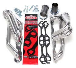 Silver Mid-Length Swap Headers, SB Chevy (angle plugs) in 2WD S10