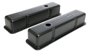 CHEVY 350 LOGO TALL ASPHALT BLACK POWDER COATED VALVE COVERS