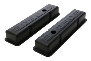 CHEVY 350 LOGO SHORT ASPHALT BLACK POWDER COATED VALVE COVERS