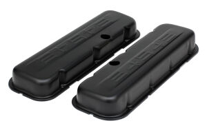 CHEVY 454 LOGO SHORT ASPHALT BLACK POWDER COATED VALVE COVERS