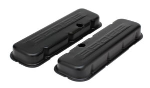 CHEVY 502 LOGO SHORT ASPHALT BLACK POWDER COATED VALVE COVERS