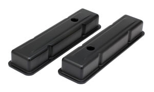 CHEVY 283-400 SHORT ASPHALT BLACK POWDER COATED VALVE COVERS- UNBAFFLED