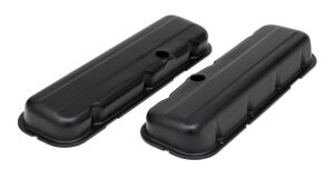 CHEVY 396-502 SHORT ASPHALT BLACK POWDER COATED VALVE COVERS- UNBAFFLED