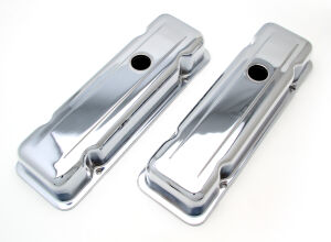 TRADITIONAL Design Valve Covers; SHORT; 1980-1984 Chevy 229 90deg V6-CHROME