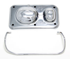 Brake Master Cylinder Cover; Early GM(67-80); 3 x 5-5/8 in.; SINGLE Bail-CHROME