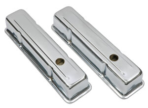 TRADITIONAL Design Valve Covers; TALL; 58-86 SB Chevy; WITH Baffles-CHROME