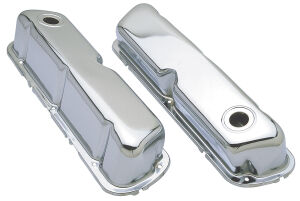 TRADITIONAL Design Valve Covers; 1962-85 SB Ford 260, 289, 302-351W-CHROME