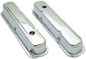 TRADITIONAL Design Valve Covers; SHORT; CHRYSLER 318, 340, 360-CHROME