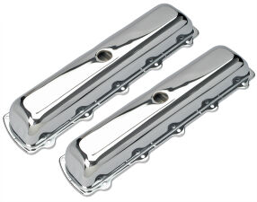 TRADITIONAL Design Valve Covers; SHORT; 1964-1988 SB OLDS 330-455-CHROME