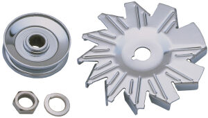 Alternator Fan/Pulley Kit; Single Groove; GM and Ford (pass. cars only)-CHROME