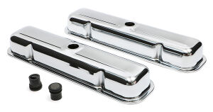 O.E.M. REPRODUCTION Design Valve Covers; SHORT; 1959-79 PONTIAC 326-455-CHROME