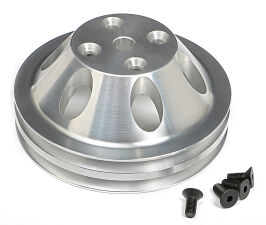 WATER PUMP Pulley; 2 Groove; 69-85 CHEVROLET 283-350; LONG W/P- Mach. ALUMINUM