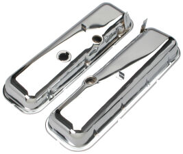 O.E.M. REPRODUCTION Valve Covers; SHORT; 65-72 BB Chevy 396-502-CHROME