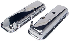 OEM-Style Valve Covers w/recessed corner; SHORT; 65-72 BB Chevy 396-502-CHROME