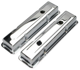 O.E.M. REPRODUCTION Valve Covers; SHORT; 78-86 SB Chevy 305-350-CHROME