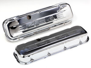 454 C.I.D. Logo Design Valve Covers; SHORT; 1965-2000 BB Chevy 454-CHROME