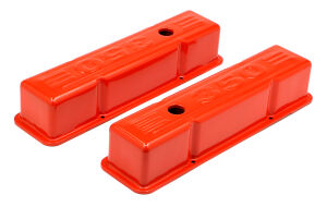 CHEVY 350 LOGO TALL ORANGE POWDER COATED VALVE COVERS