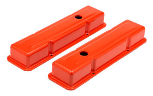 CHEVY 283-400 SHORT ORANGE POWDER COATED VALVE COVERS- NO BAFFLES